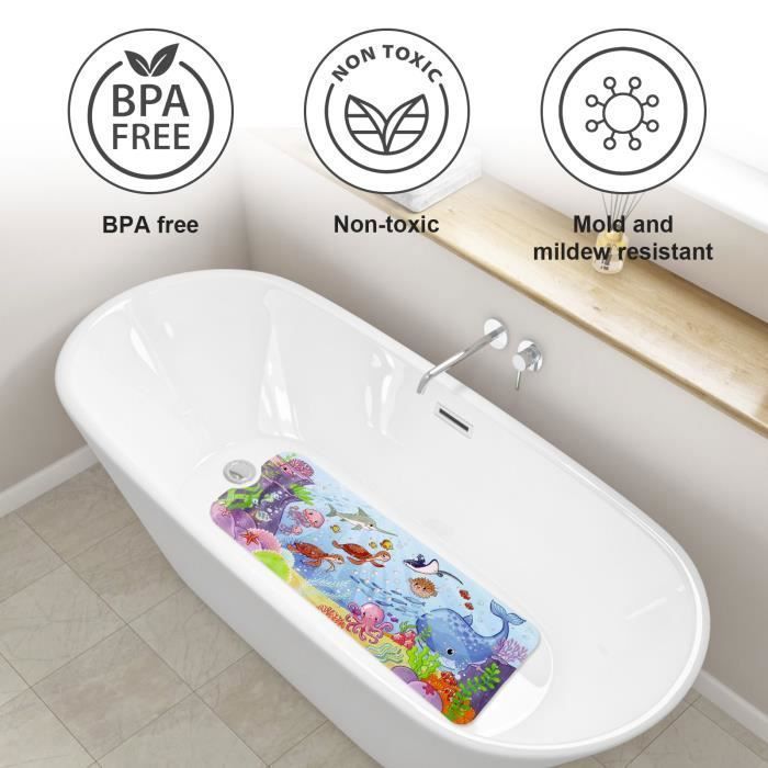 Tapis De Douche Antidérapant, Tapis De Baignoire 100x40cm, Avec Trous De Drainage, 200 Ventouse, Résistant à La Moisissure, Antibactérien, Sans BPA, Lavable En Machine, Baleines