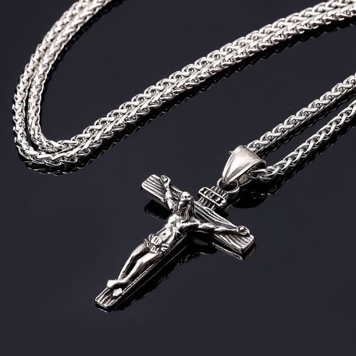 Collier crucifix pour homme 60cm bijoux haut de gamme-Argent avec - Main Image