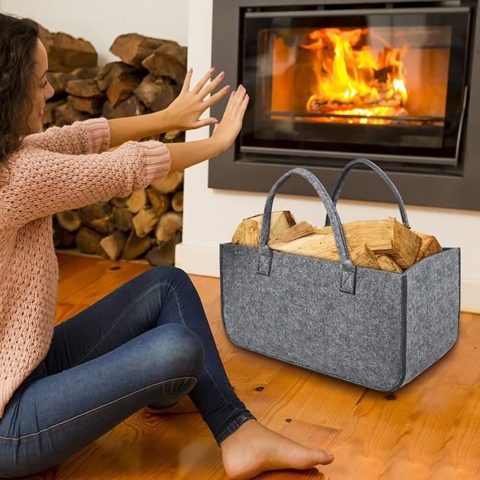 Porte bûche intérieur EGETOTA 2 Pièces Panier à Bûches Intérieur,Sac à  Bûche Cheminée,Sac a Bois Sac en Feutre,Panier a Bois,Pour Bois de  Chauffage