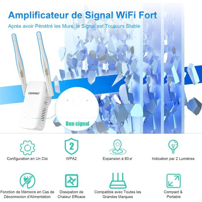 NEWFAST Répéteur WiFi Puissant N300Mbps NF-RE516 - 4 Antennes, WPS, 3 Modes Pour Toute Box Internet