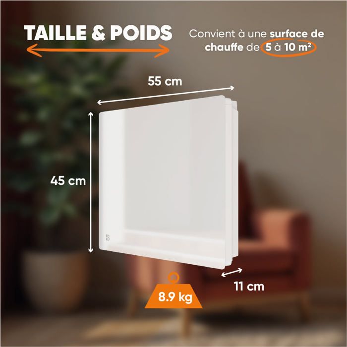 Radiatore elettrico fisso ad inerzia ceramica a secco 1500W ARIA orizzontale bianco | Leroy Merlin