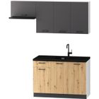 PEGANE Cuisine complète Celia 5 éléments couleur gris mat-chêne artisan - Longueur 120-180 cm