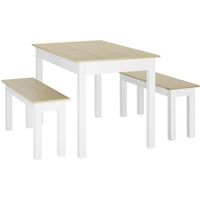 Ensemble table à manger 3 pièces - HOMCOM - Blanc aspect bois clair - 6 personnes - Style contemporain