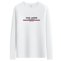 T-Shirt Homme Manches Longues Col Rond Casual Tee Shirt Imprime En Coton Tissu Confortable - Blanc