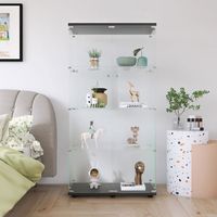 Vitrine En Verre Sur Pied Avec éclairage LED Et Roues - 163x78.5x35 Cm - Verre Trempé 5 Mm, 4 étagères, Serrure - Pour Collection, Livres, Vin (Blanc/Noir) - 4