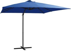PARASOL Parasol déporté avec LED et mat en acier 250x250 cm Bleu azuré,Parasol De Jardin Exterieur,Protection Uv,Parasol,