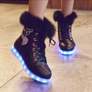 BASKET LED Noir Chaussure Montantes Basket Femme USB Chargeable Chaussures Led 7 Couleurs Chaussures Neige