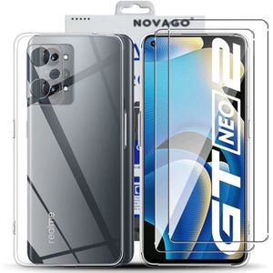 2 Pièces Protection D'écran Ultra-Mince Résiste Jaunit sans Bulles Anti-Rayures 9H Dureté Verre Trempé TUTUO Compatible avec Realme GT Neo 2 5G/Realme GT 2 5G Coque Antichoc Souple TPU Gel Cover 