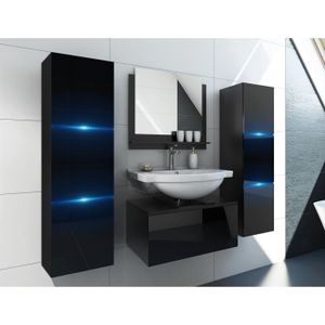 SALLE DE BAIN COMPLETE Ensemble meubles de salle de bain collection OWL, coloris noir mat et brillant avec deux colonnes
