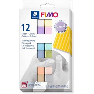 PATE POLYMÈRE Staedtler FIMO Soft, Assortiment de 12 demi-pains de pâte FIMO aux couleurs pastel assorties, Pâte à modeler durcissant au four 213