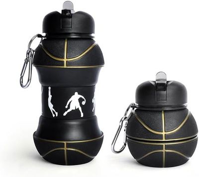 Gourde Pliable En Silicone Pour Enfants - Design Basket-ball, 550 Ml, Sans BPA, Idéale Pour L'école Et Le Sport