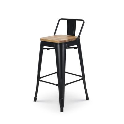 IDMarket Lot De 4 Tabourets De Bar Leny Métal Noir Mat Assise Bois Empilables Style Factory