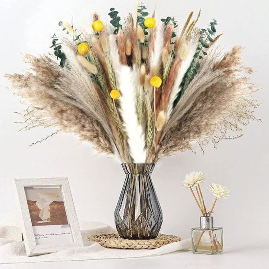 111 PCS Pampas Séchées Naturelles - Bouquet Fleurs Séchées Herbe De La Pampa Boho