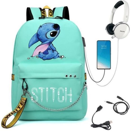 Sac à Dos Stitch Ohana – Bandoulière USB, 45x30x19 Cm, Idéal École, Collège, Loisirs Pour Enfants, Ados, Filles & Garçons