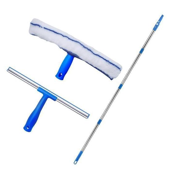 Raclette à Vitre Professionnelle 150cm Télescopique - Lave Vitre Avec Raclette Silicone 35cm Et Brosse Microfibre 37cm Pour Fenêtres, Voiture, Salle De Bain