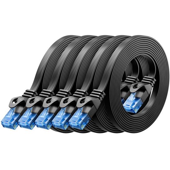 5x 1m CAT6 Câble Réseau Plat 1000 Mbit Gigabit LAN - Cat 6 RJ45 ...