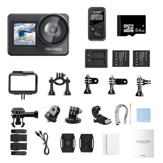 AKASO Brave 7 Caméra Sport WiFi 4K30FPS 20 Millions pixels IPX8 Caméra étanche Avec 64Go Carte mémoire Noir