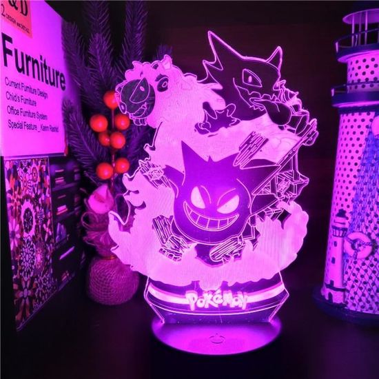 Couleur Noir Base Pas de télécommande Lampe LED Pokemon Gengar Hunter, Illusion 3D, Veilleur Anime Anime Taka