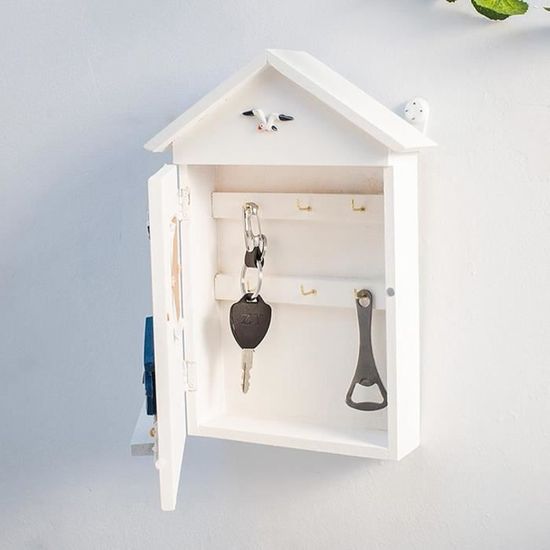 Boîte à Clés En Bois Et Laiton Doré - 29x17x7 Cm | Pour 6 Clés, Fermeture à Clic