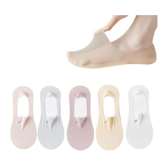 6 Paires Chaussettes Invisibles Femme – Soie De Glace, Taille Unique 21x8.5 Cm – Antidérapantes, Pour Mocassins Et Baskets