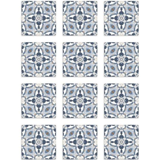Panorama Stickers Carrelage Adhésif Cuisine - 72 Pièces de 10x10 cm Tuile Kaléidoscope Oriental Bleu - Adhésif Vinyle pour Carreaux