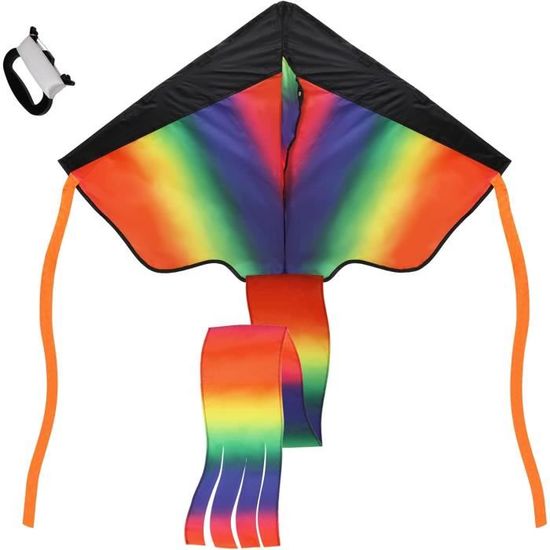 Cerf-volant coloré pour enfants avec queue de 150 cm, grand cerf-volant pour débutants avec ficelle pour adultes et enfants, facile à voler, excellentes activités de plein air LSDRALOBBEB 929 (couleur