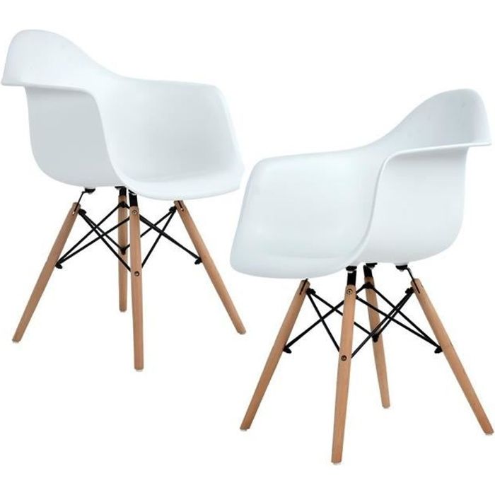 Lot de 2 Chaises de Salle à Manger avec Fauteuil design scandinave-Blanches