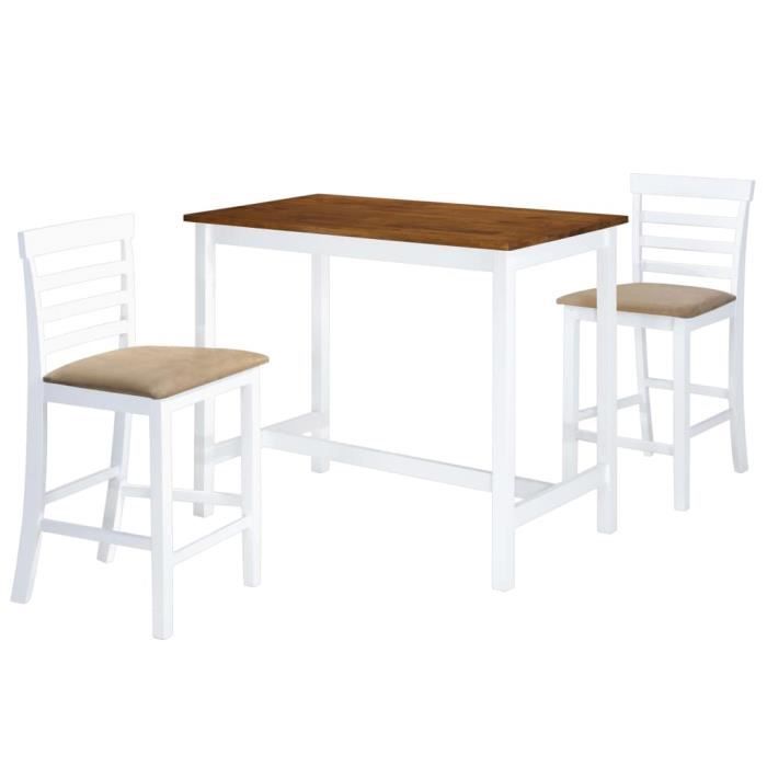 Cent Shopping Table et chaises de bar 3 pcs Bois massif Marron et blanc