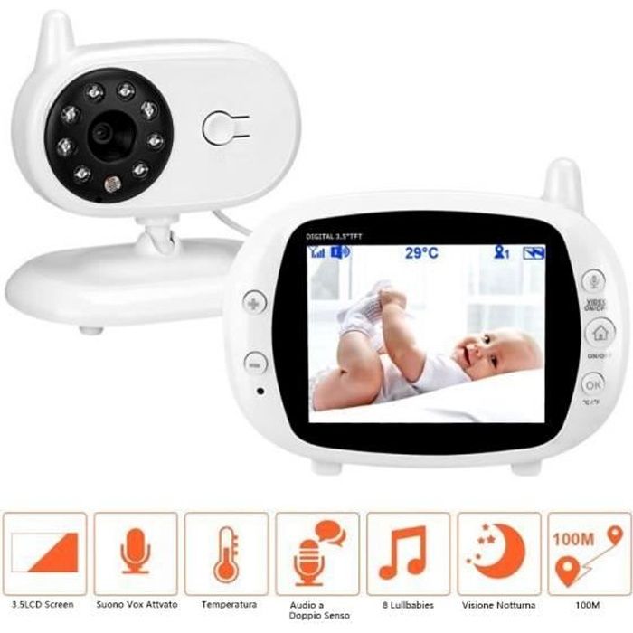 BabyPhone Vidéo Sans fil Multifonctions 3.5-LCD Couleur Vidéo Audio Bidirectionnel, Vision Nocturne,Surveillance de la Température