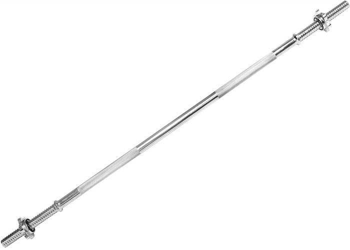 Barre d'haltère longue 120 cm diamètre 30 mm acier chromé avec 2 fermoirs en forme d étoile poignées antidérapantes barre de muscul