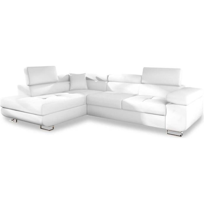 Canapé d'angle Blanc Simili Moderne Grand