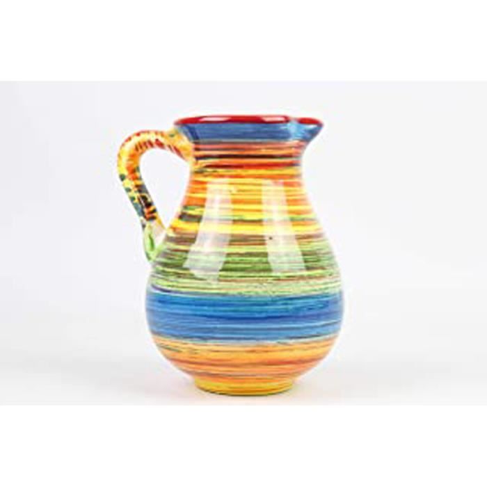 Carafe En Céramique Peinte À La Main. 1 Litre, 17 Cm De Haut X 13 Cm De Large. Fabriqué En Espagne. Couleur : Rayures
