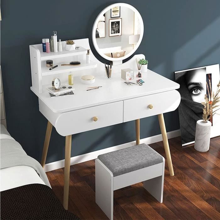 GOLDEN MANGO Mini Coiffeuse - Petit Appartement Coiffeuse Chambre Coiffeuse Armoire de Rangement avec Chaise et Meubles de Miroi70