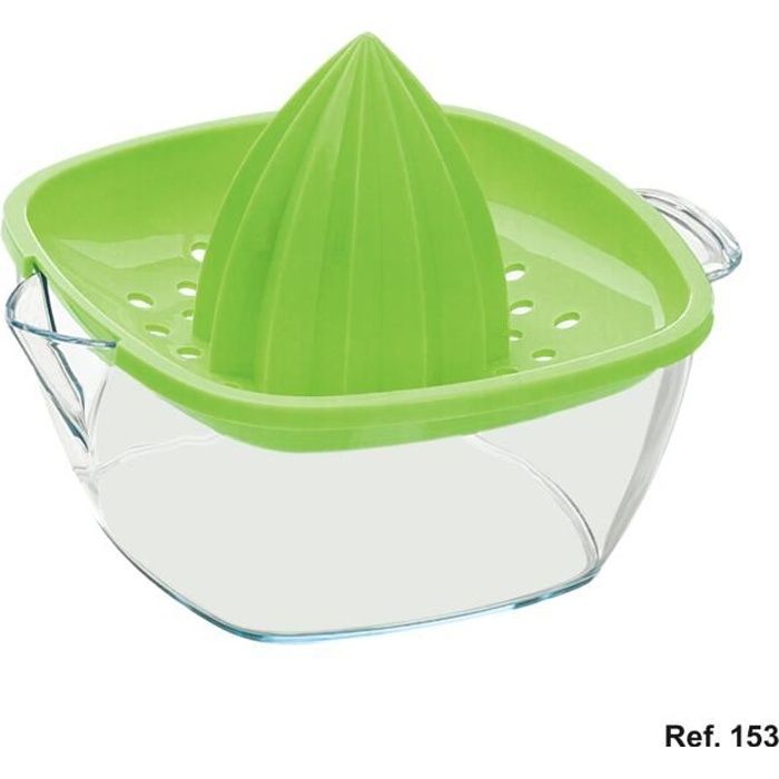 PRESSE-FRUITS - CITRONS - PLASTIQUE - BAC TRANSPARENT ET DESSUS COULEUR - CONTENANCE 0,350 L - DIMENSIONS 11 X 11 X 10 CM - PLAST...