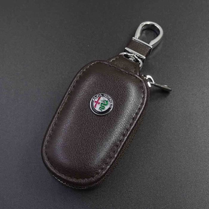 Coque clé,Porte clés de voiture en cuir véritable Pour Alfa Romeo Giulietta Spider GT Giulia Mito, 147 156 159 - Type Brown