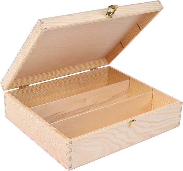 Coffret Cadeau Caisse à Vin en Bois - Boite Rangement - 3 Bouteilles - 35 x 30 x 10 cm - Boîte Non Peint - Coffre avec Couvercle