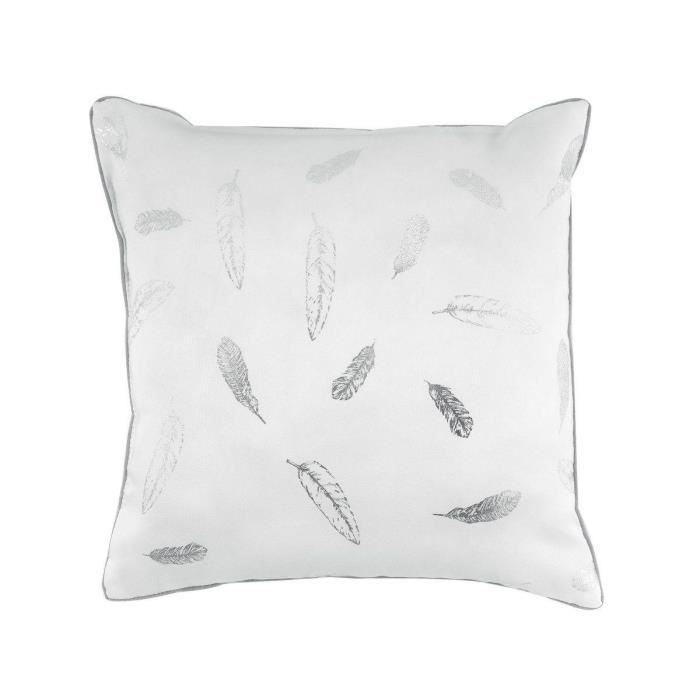 Coussin décoratif BELENE, 40 x 40 cm, blanc en plumes argentées