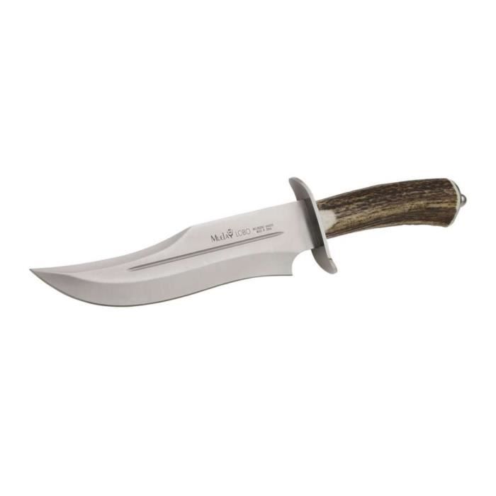 Couteau de chasse Lobo Muela LOBO-23A, MOVA lame 23 cm, défense et poignée inox, vinaigrier poing + carte cadeau multi-usages