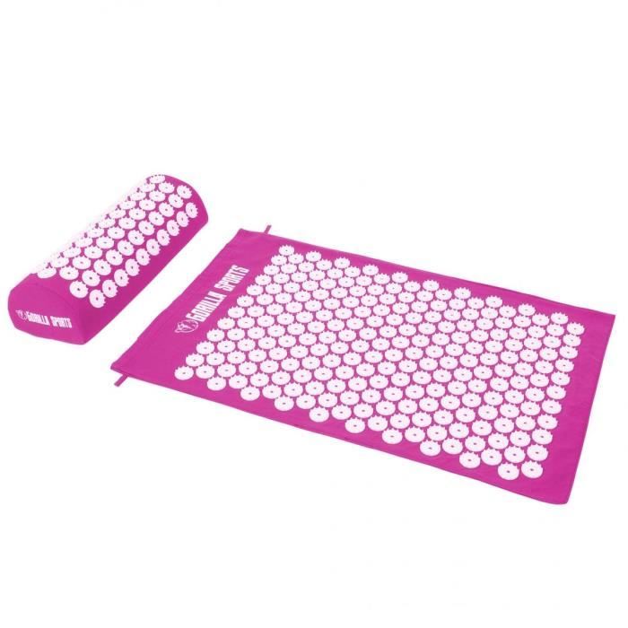 Tapis d'acupression avec coussin et sac de transport - tapis de fakir - tapis de massage - 68 x 42 x 2,5 cm - Couleur : rose
