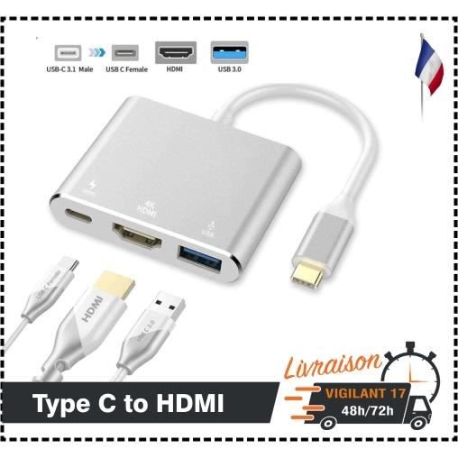 USB 3.0 Type C Adaptateur USB-C vers HDMI pour Apple Nouveau Macbook Compatible avec HDMI