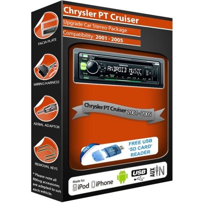 Chrysler PT Cruiser car stereo radio, Kenwood CD MP3 Player with Front USB AUX