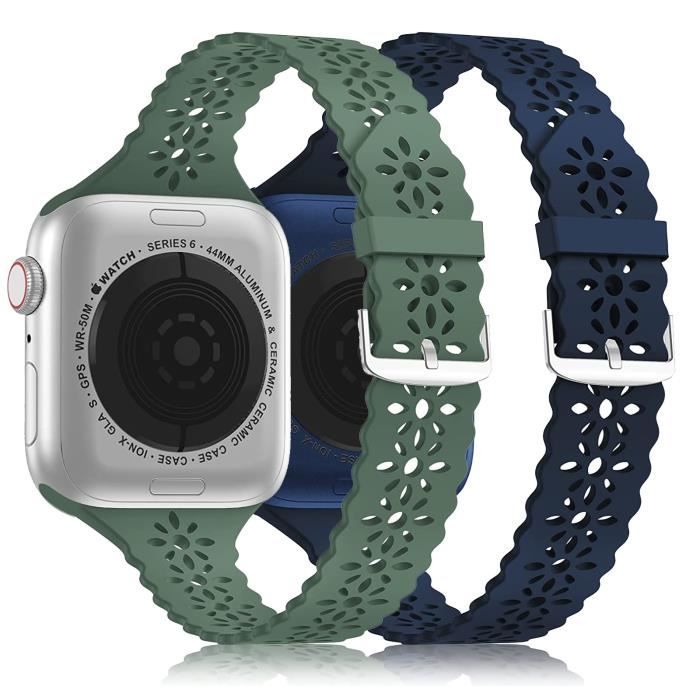 Bracelet Compatible pour Apple Watch 44mm/42mm/45mm, Silicone Bracelet pour iWatch SE Séries 7/6/5/4/3/SE, Vert/Bleu