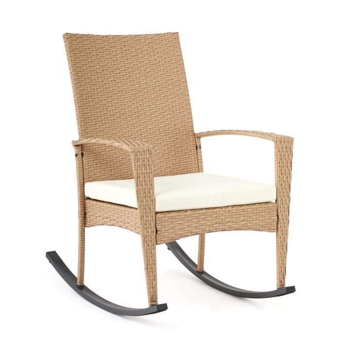 Fauteuil à Bascule,chaise de Jardin en Résine Tressée avec Coussin,Beige - Mondeer