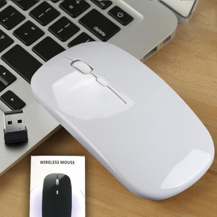 Souris sans Fil Rechargeable, Silence Click Wireless Mouse Optique, USB Nano-Récepteur, Ultra Mince, avec USB câble, (blanc)