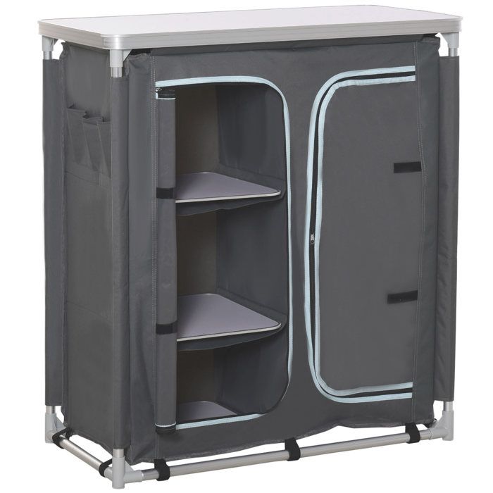 Outsunny Cuisine de camping armoire de camping plan de travail nombreux rangements sac transport inclus armature alu. Oxford gris