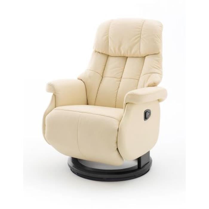 Fauteuil relax en cuir coloris crème et noir - 77 x 111 x 86 cm
