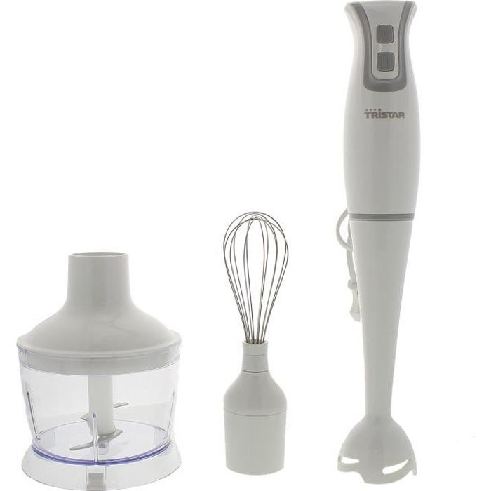 Mixeur plongeur set Tristar 3-en-1 250W - Couteau à découper en acier inoxydable - bol 500ml