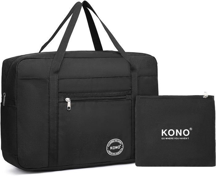 Kono Sac de Voyage Pliable Sac Cabine 45x32x14cm Grand Sac de Sport Pliable  Multi-Poches, Imperméable, Résistant à l'Usure Noir