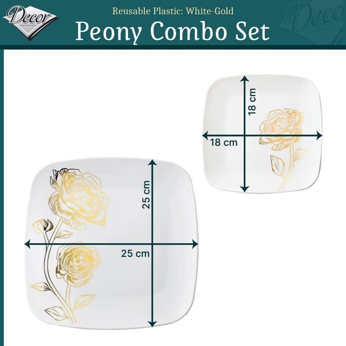 Lot De 32 Assiettes Réutilisables DECORLINE - Fond Blanc Et Paillettes Or - ART-077879