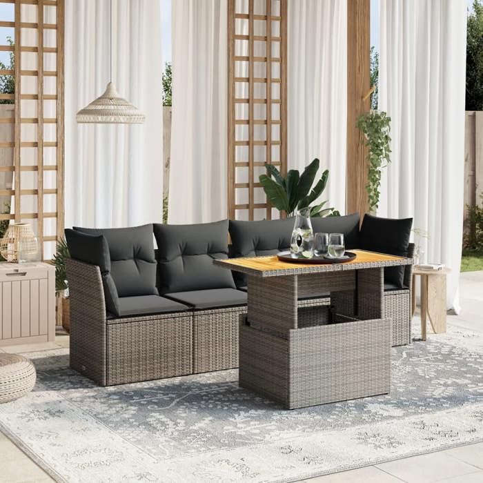 vidaXL Salon de Jardin avec Coussins 5 pcs Canapés de Terrasse Ensemble de Meubles de Patio Mobilier dExtérieur 3270668 - vue 9